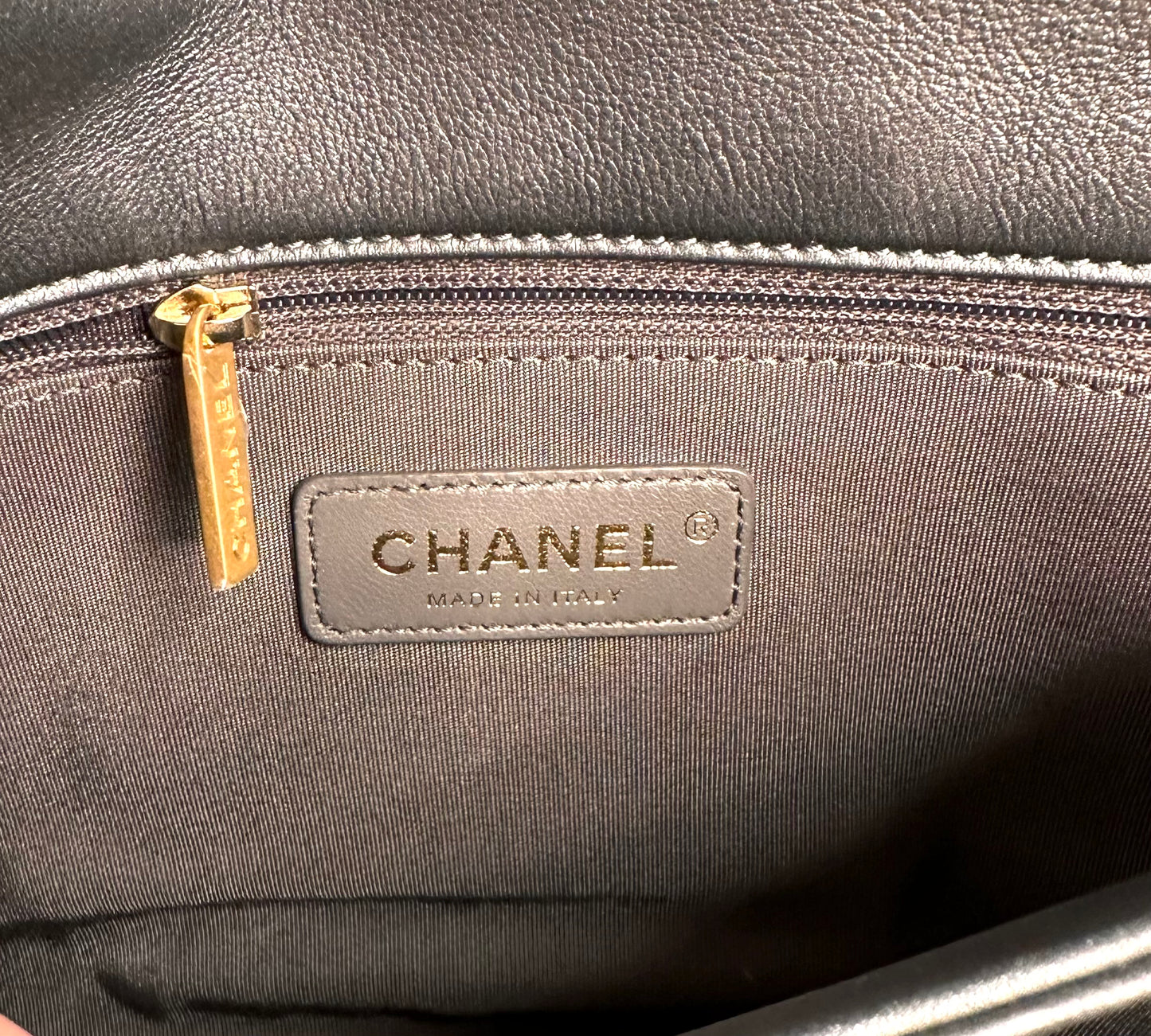 CHANEL Leather Timeless Classic Handbag Dark Gray