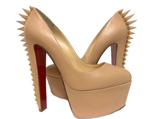 CHRISTIAN LOUBOUTIN Leather Electro Pumps Nude Size 37.5