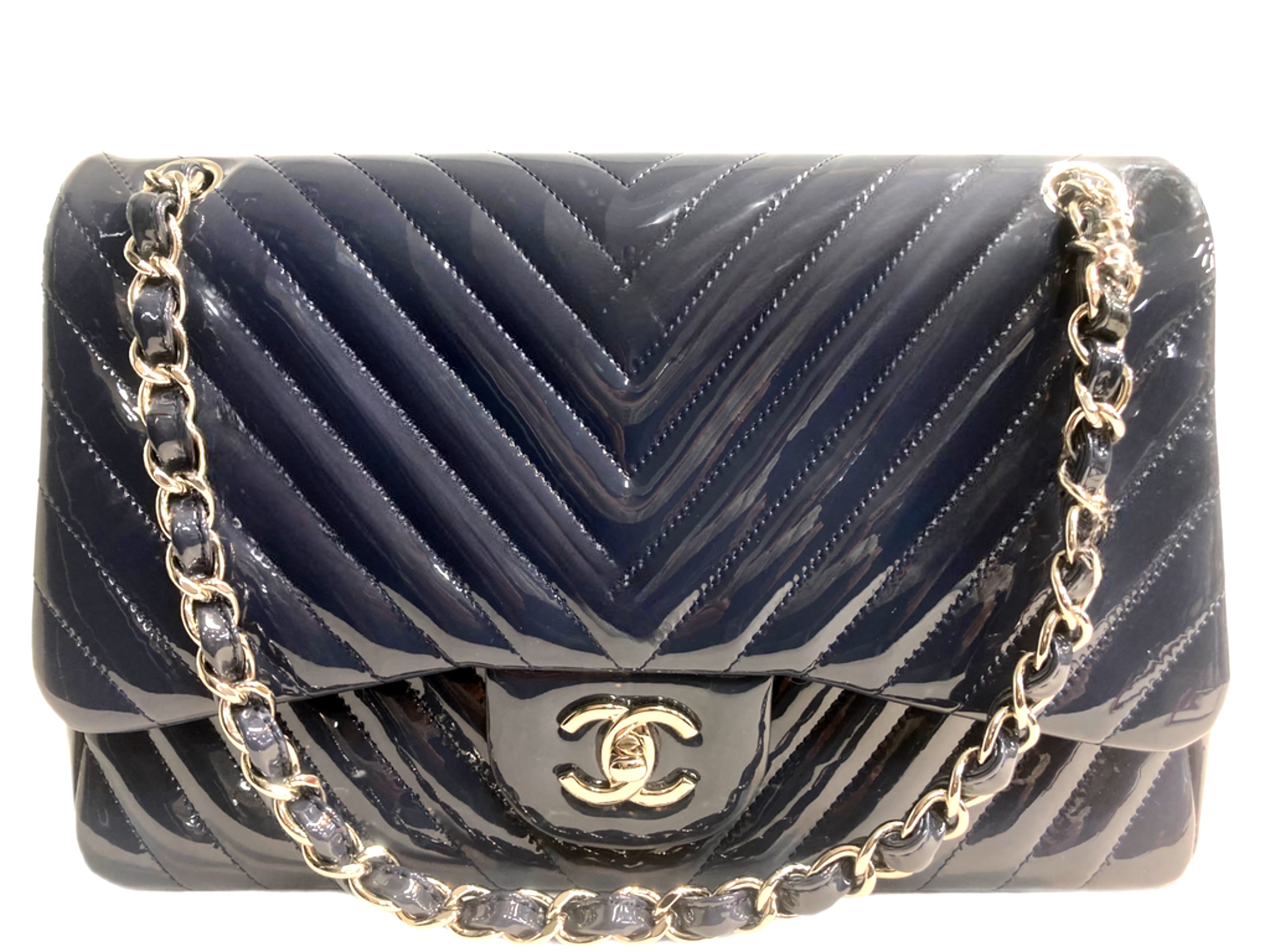 Silver Chevron Quilted Caviar Jumbo Classic Double Flap Silver Hardware,  2016