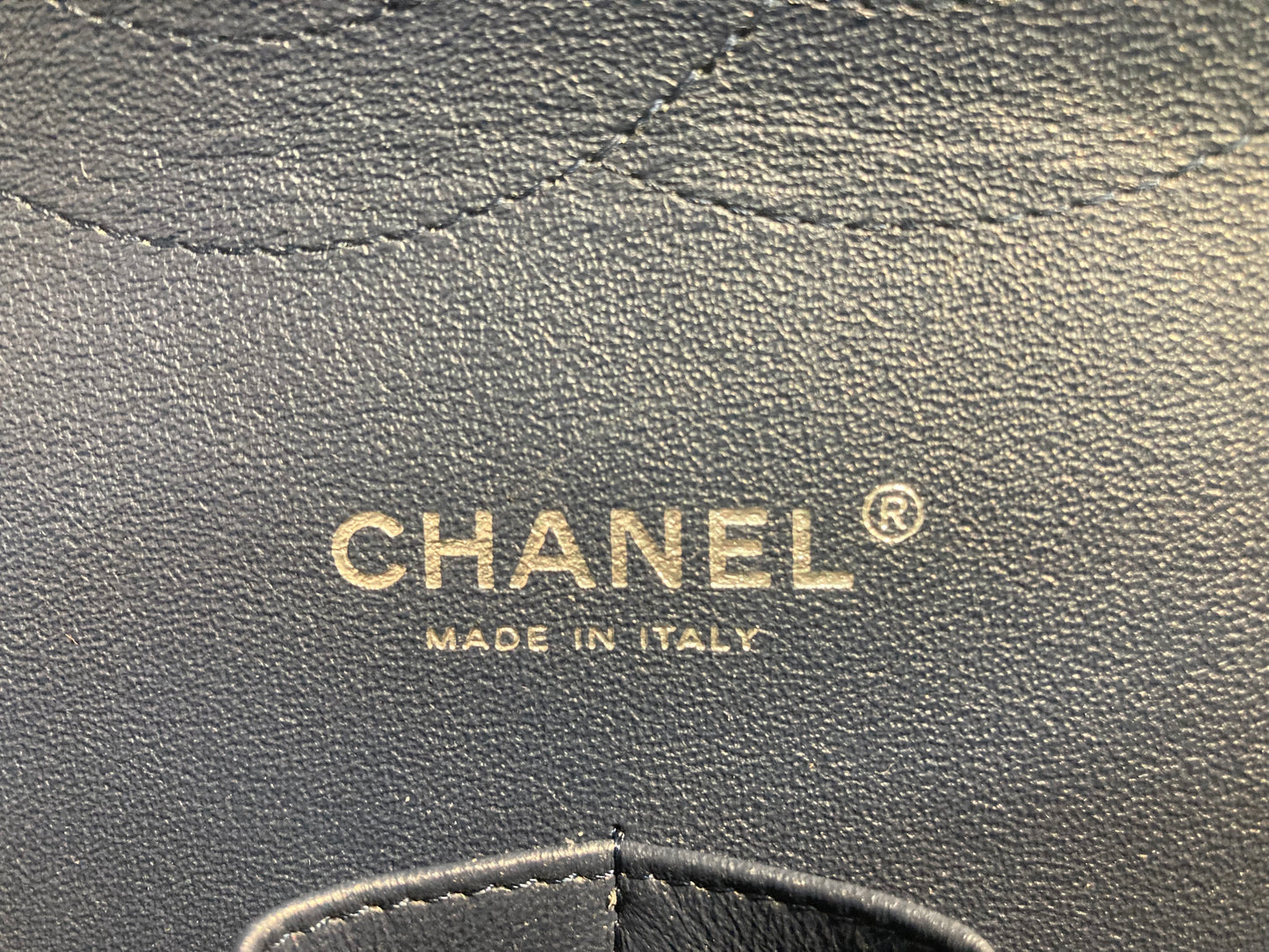 CHANEL Patent Leather Chevron Double Flap Handbag Navy Blue