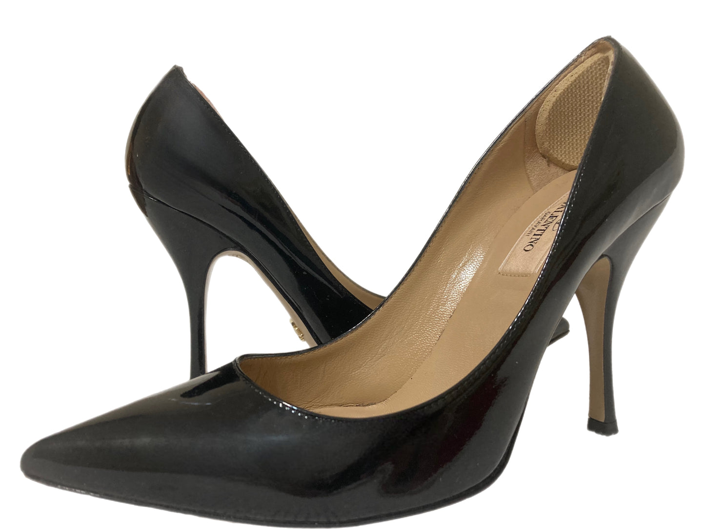 VALENTINO Patent Leather Pointed Toe Pumps Black Size 37