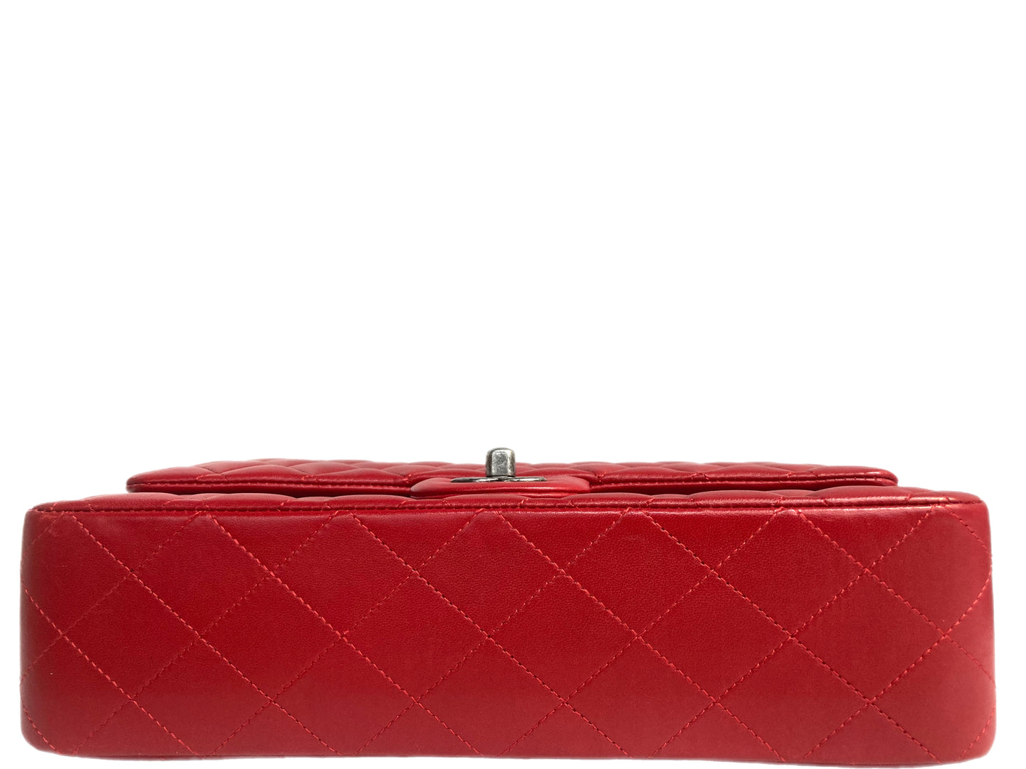 CHANEL Lambskin Leather Medium Double Flap Bag Red