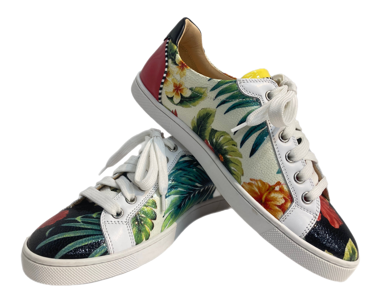 CHRISTIAN LOUBOUTIN Leather Floral Print Sneakers White Size 37.5