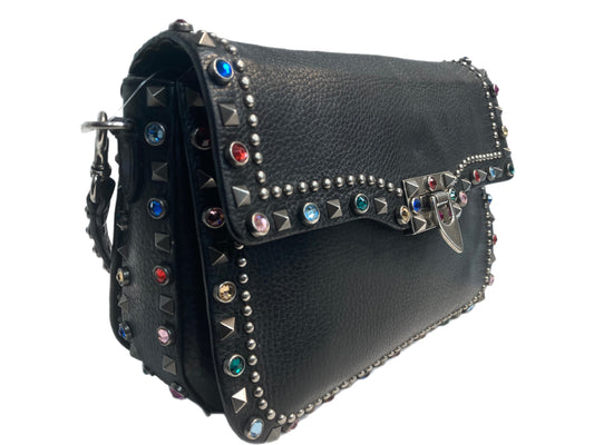 VALENTINO Leather Rockstud Saddle Bag Black