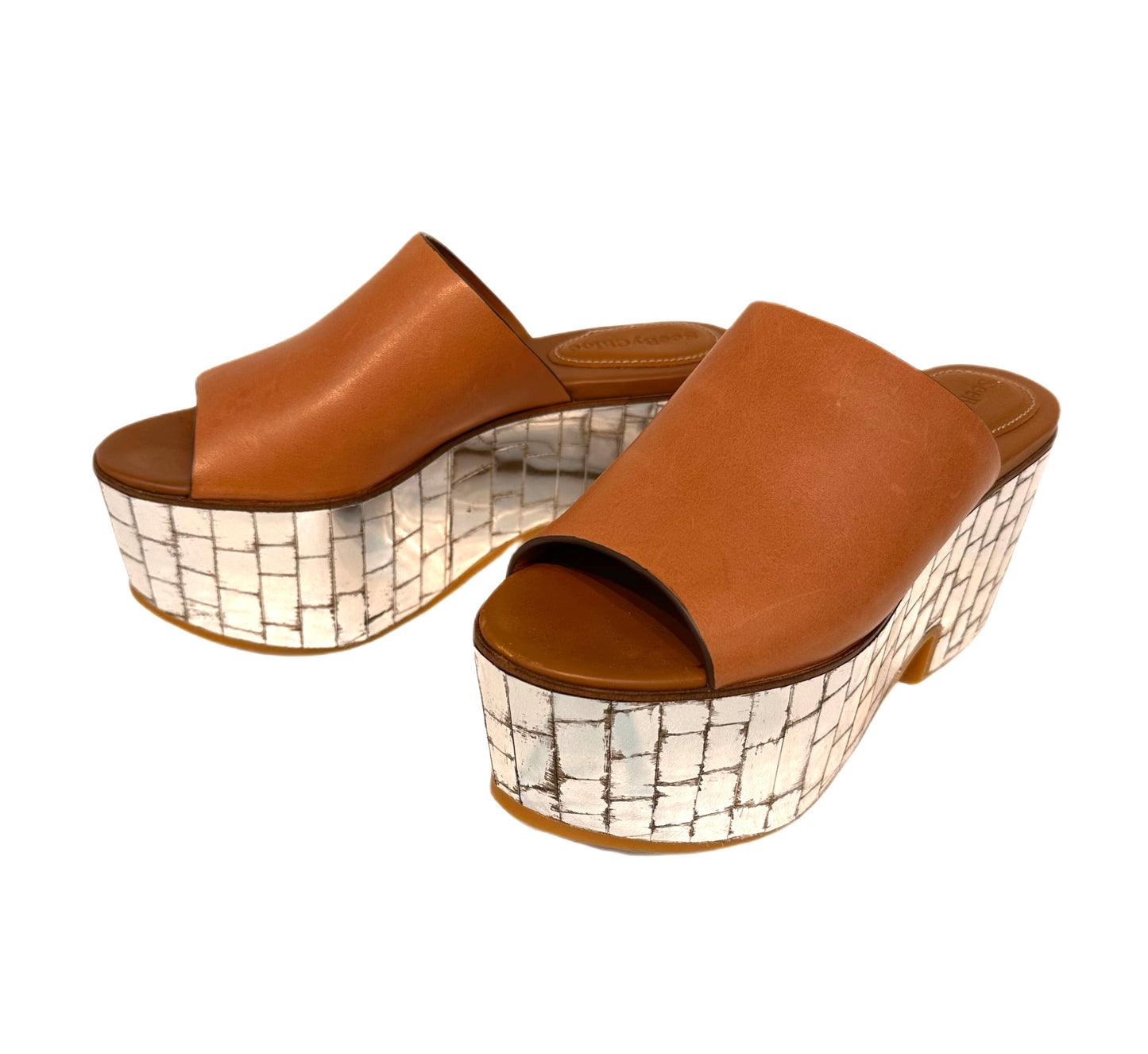 SEE BY CHLOE Brown Leather Platform Slides  Size 36