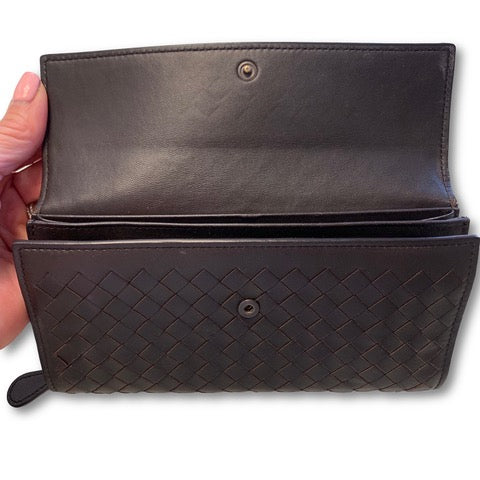 BOTTEGA VENETA Woven Leather Wallet Brown