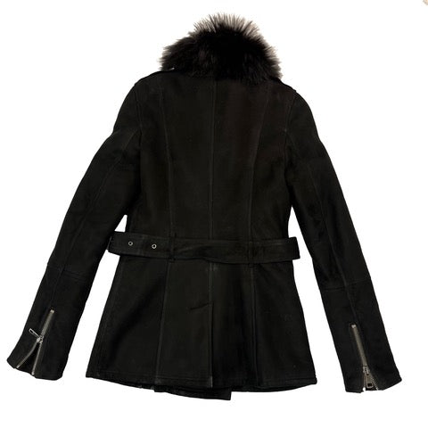 BURBERRY BRIT Shearling and Fur Coat Black Size 6