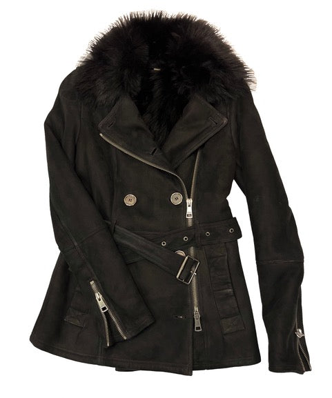 BURBERRY BRIT Shearling and Fur Coat Black Size 6