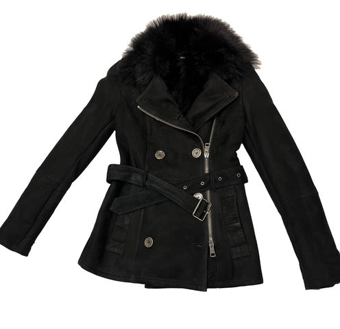BURBERRY BRIT Shearling and Fur Coat Black Size 6
