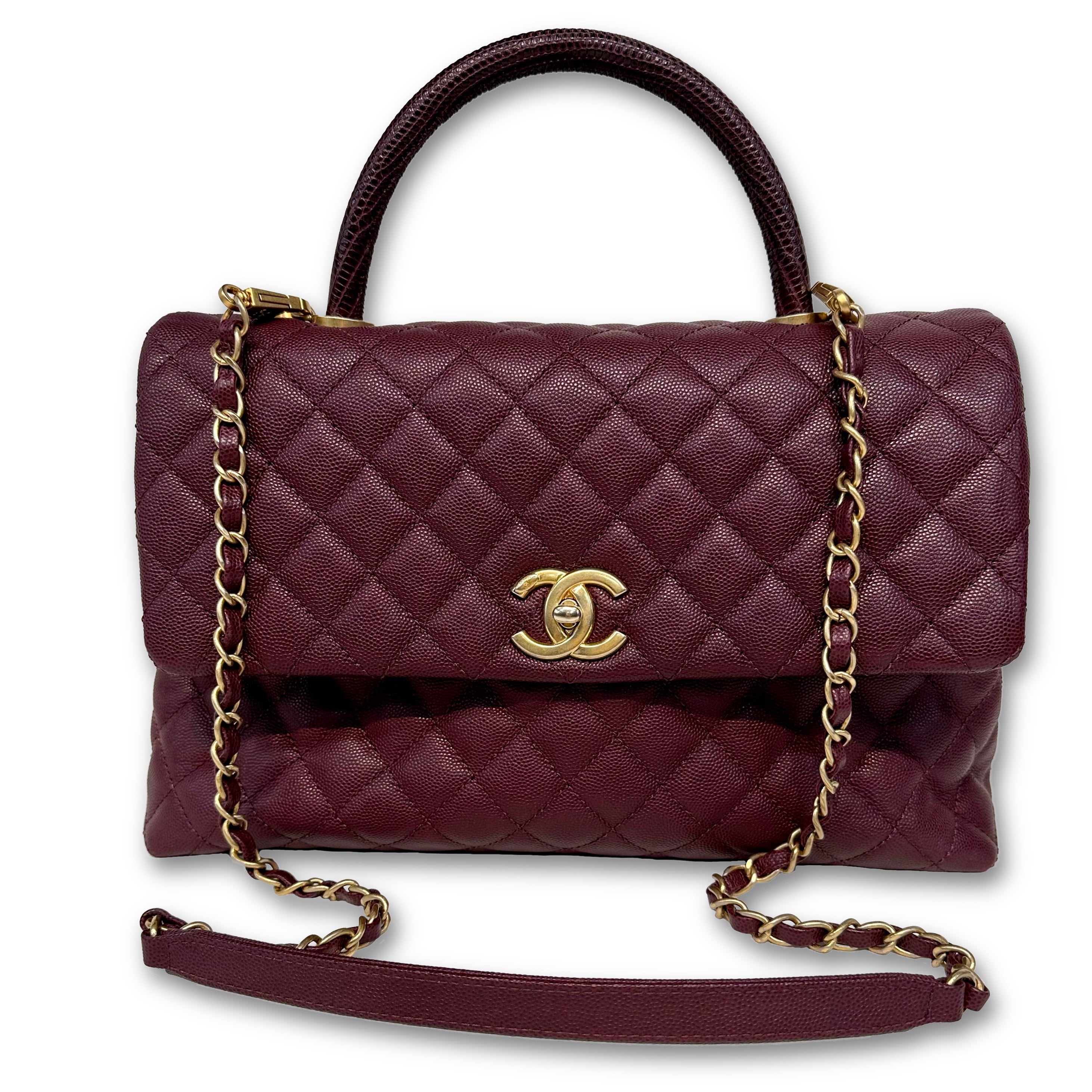2016 Chanel Burgundy Quilted Caviar Leather Small Coco Handle at 1stDibs