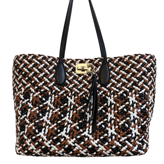 FERRAGAMO Leather Woven Tote
