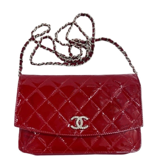 CHANEL Patent Leather Wallet On A Chain Red