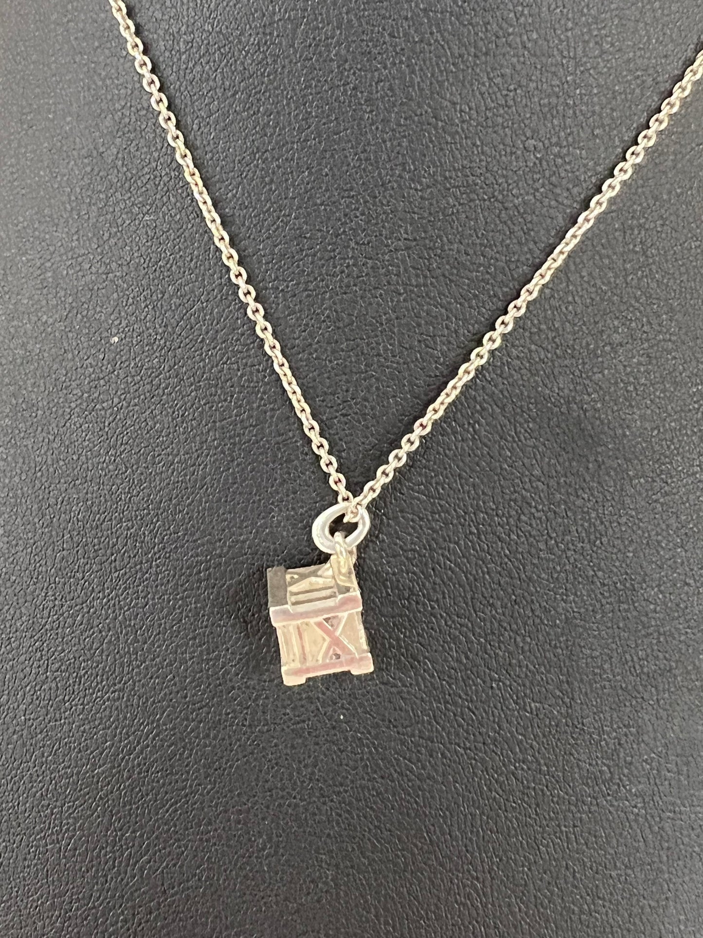 TIFFANY & CO. Sterling Silver "Atlas" Cube Pendant & Necklace