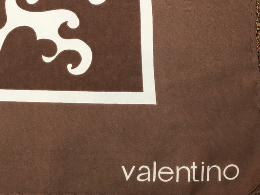 VALENTINO Women's 100% Silk Logo Scarf Brown