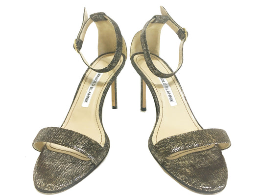 MANOLO BLAHNIK Leather Metallic Sandals Bronze Size 37