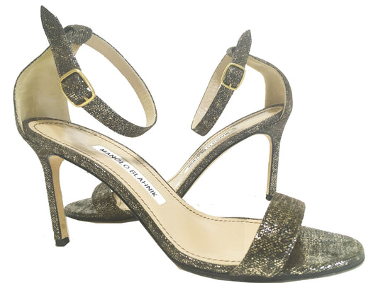 MANOLO BLAHNIK Leather Metallic Sandals Bronze Size 37
