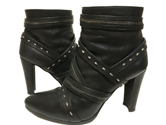 STUART WEITZMAN Leather Pistolero Zipper Booties  Black Size 37