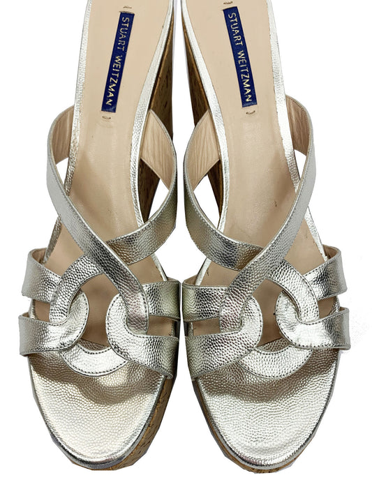 STUART WEITZMAN Silver Metallic Wedges Size 9