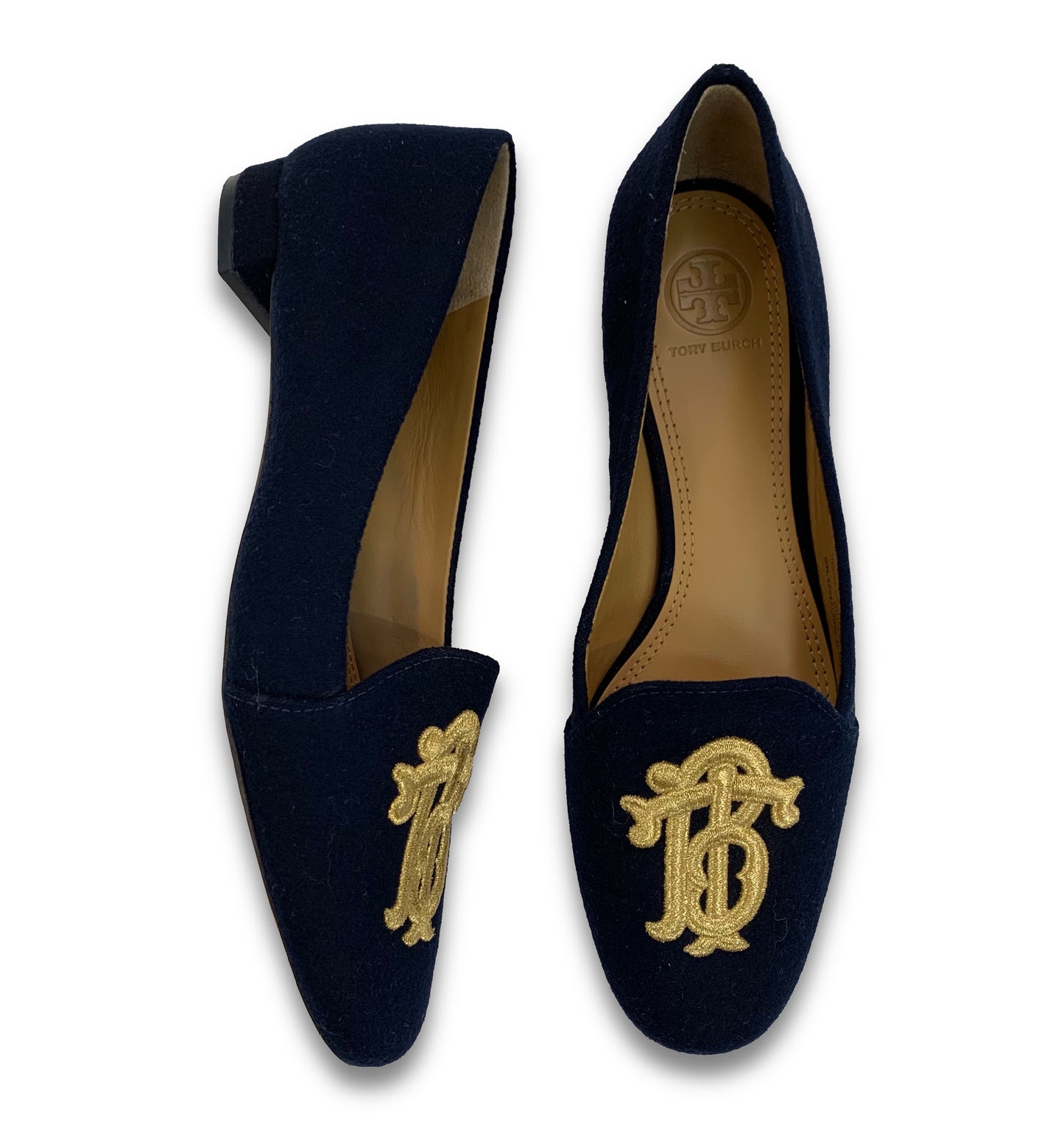TORY BURCH Suede Embroidered Flats Navy Size 7