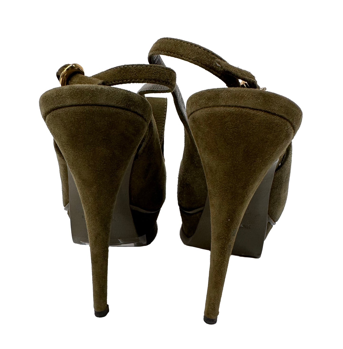 YSL Suede Slingback Pumps Green Size 37