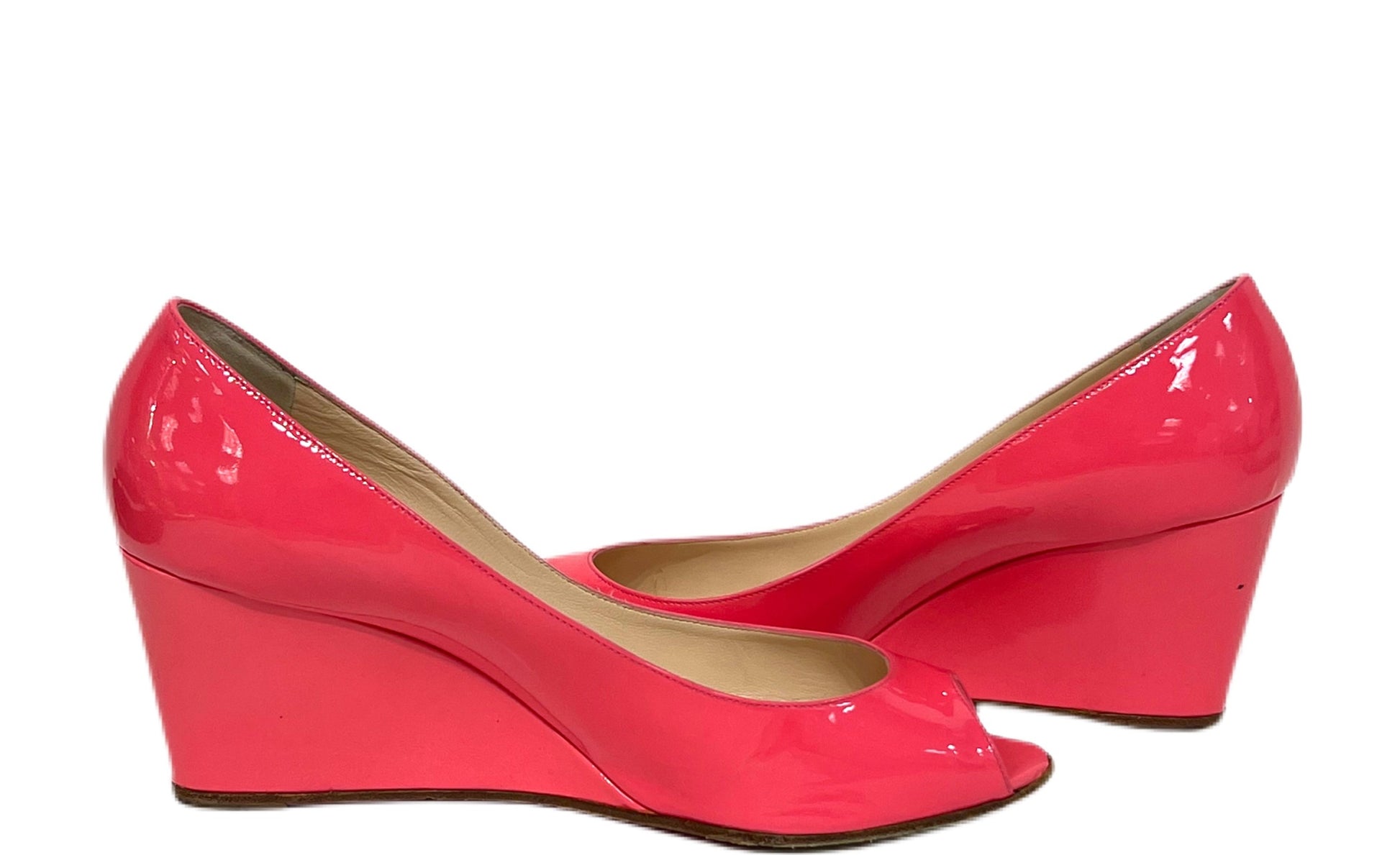 Christian Louboutin Pumps Prive Pink Peep Toe Patent Leather Shoes 38.5  Heels