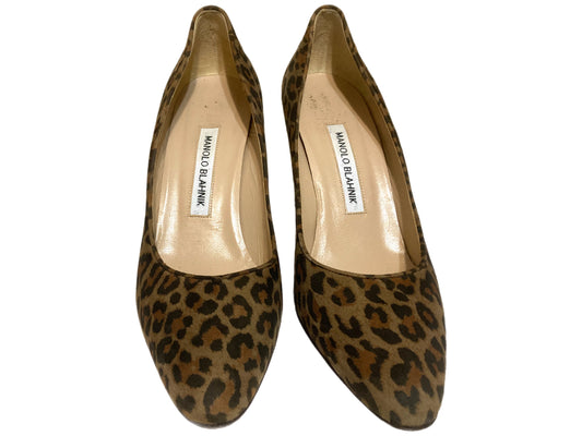 MANOLO BLAHNIK Suede Leopard Pumps Brown Size 37