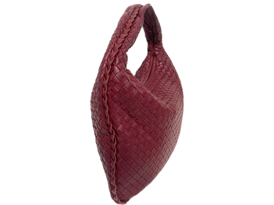 BOTTEGA VENETA Leather Woven Hobo Bag Red