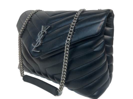 YVES SAINT LAURENT Leather LouLou Medium Matelasse Bag Black