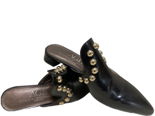 ATTILIO GIUSTI LEOMBRUNI Leather Stud Slip-Ons Black Size 38