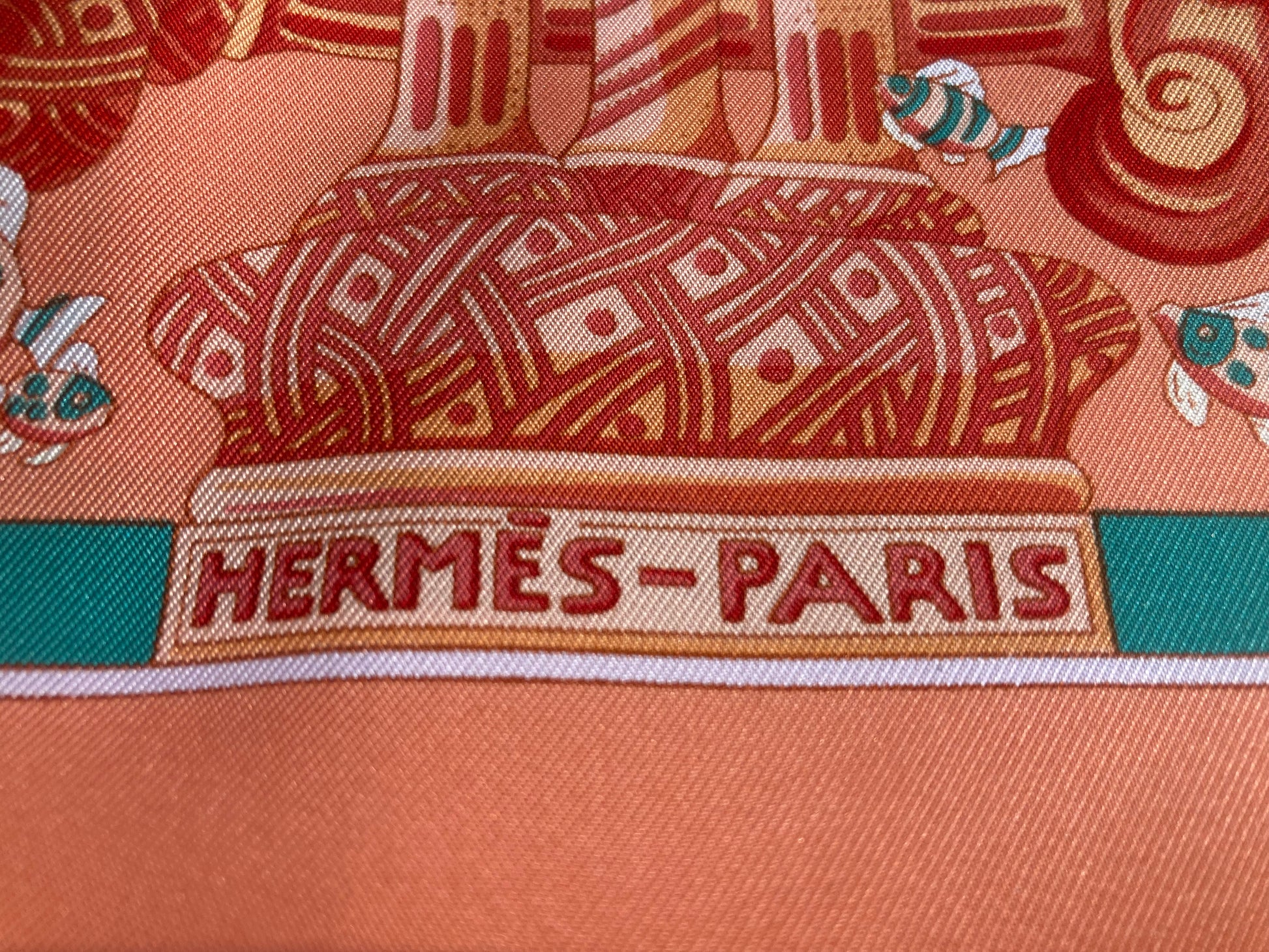 Hermes 100% silk Scarf "RENCONTRE OCEANE" 90cm Cream-color pink  Box #2723