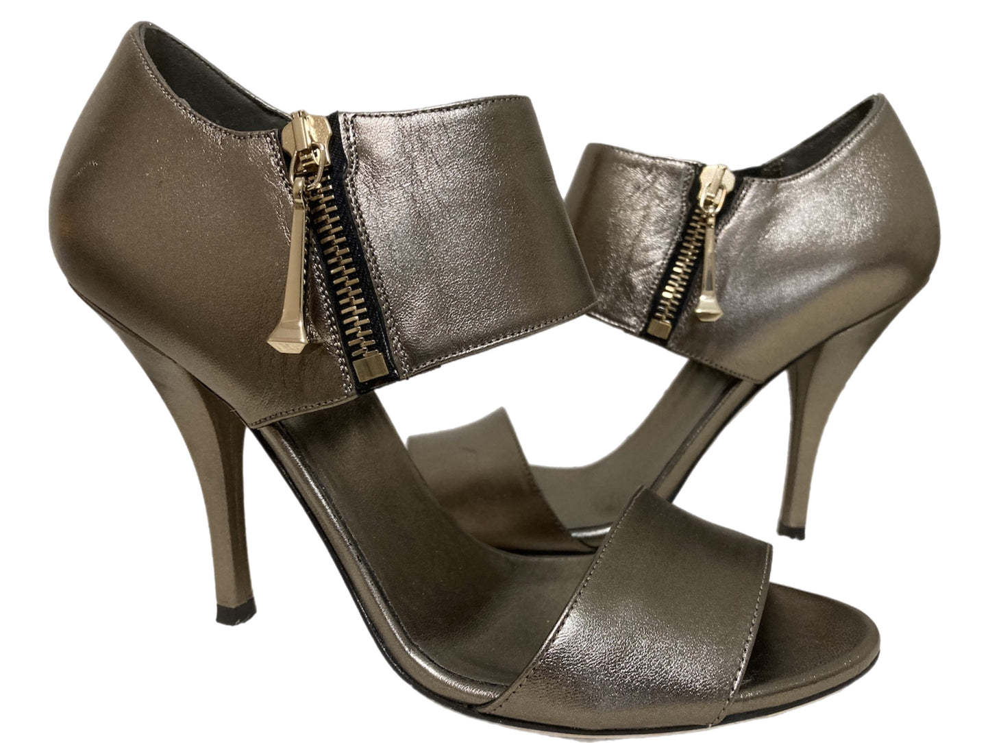 GUCCI Leather Metallic Sandals Bronze Size 36.5