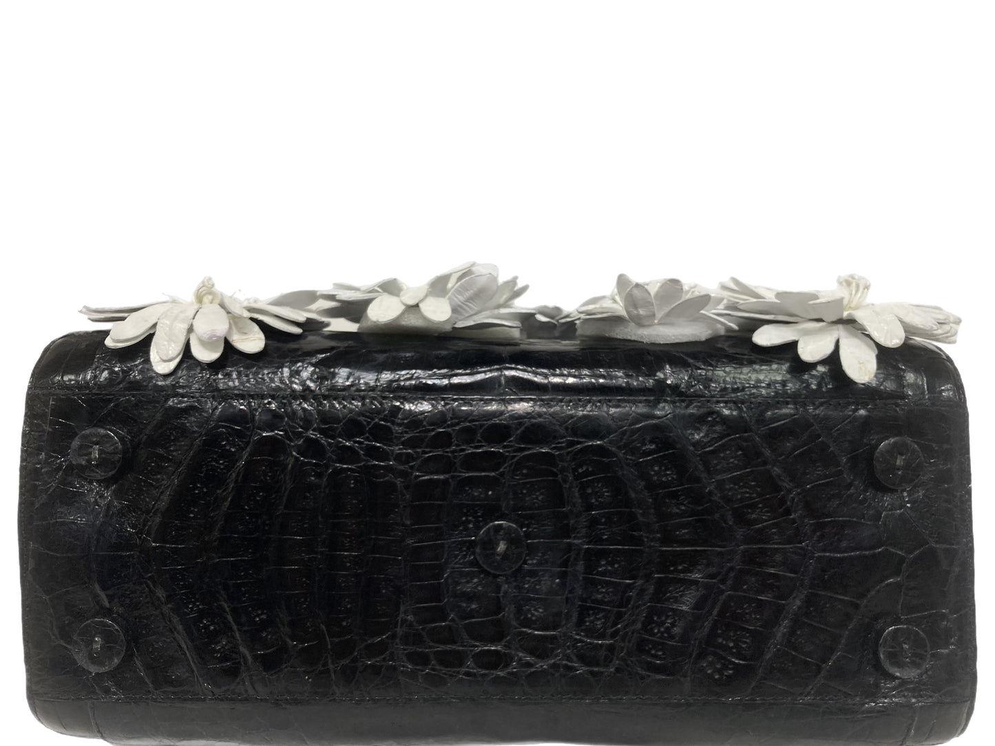 NANCY GONZALEZ Leather Flower Motif Handbag Black