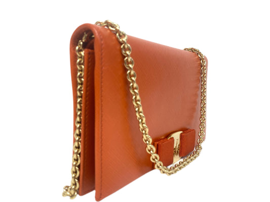 SALVATORE FERRAGAMO Leather Wallet On A Chain Orange