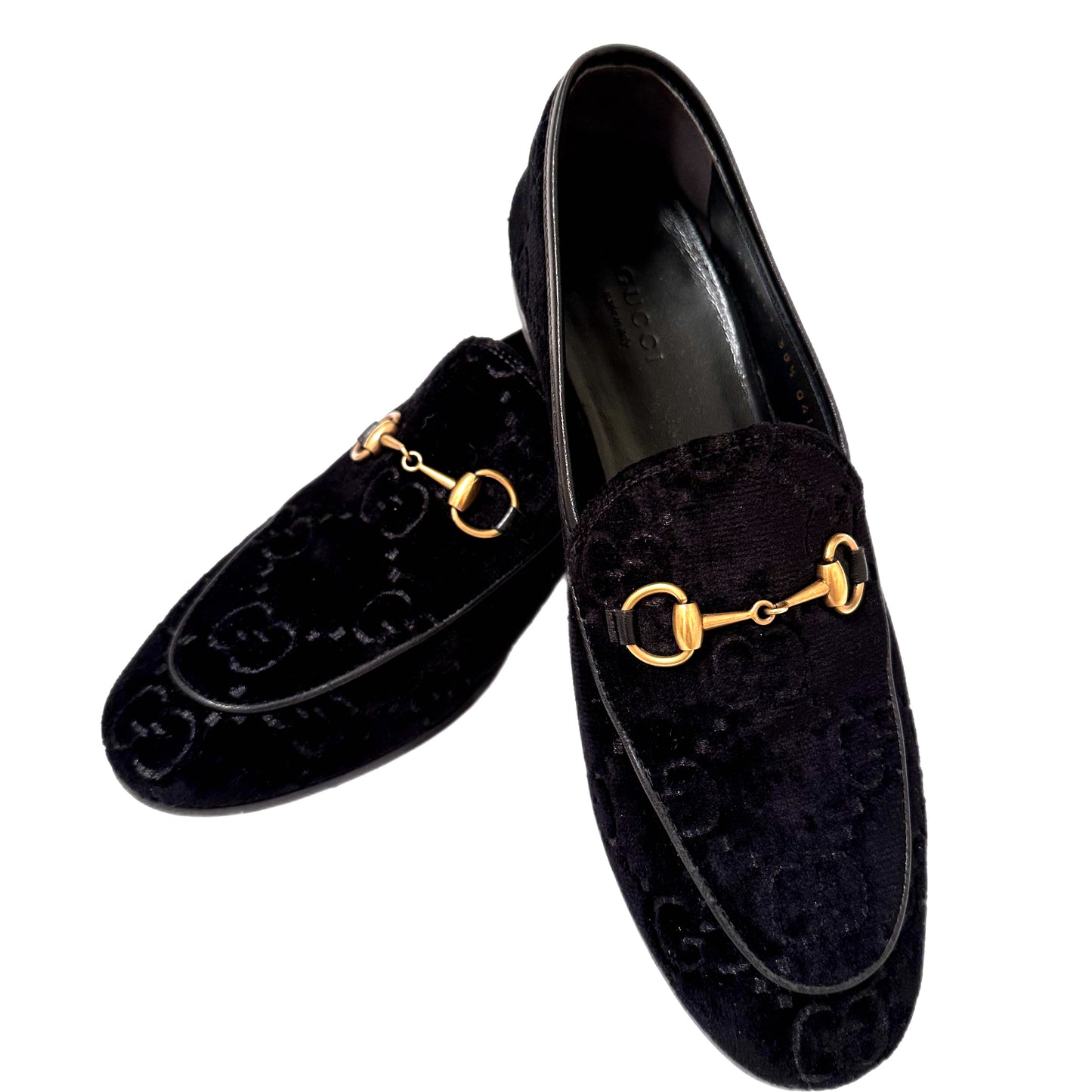 GUCCI Velour Jordaan GG Loafers Black Size 38.5