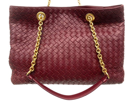 BOTTEGA VENETA  Woven Leather Intrecciato Tote Burgundy