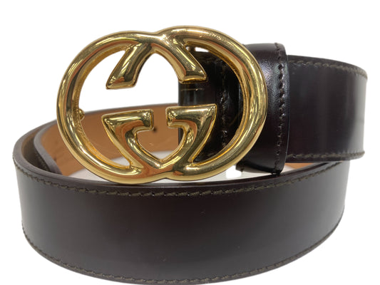 GUCCI Leather Double GG Women’s Belt Brown Size 70-28