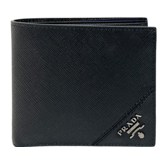 PRADA Saffiano Leather Mens Bi-Fold Wallet Black