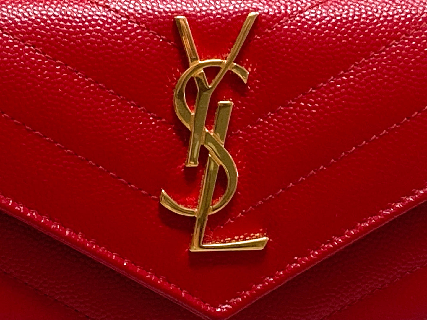 YVES SAINT LAURENT Leather Cassandre Matelasse Envelope Wallet Red