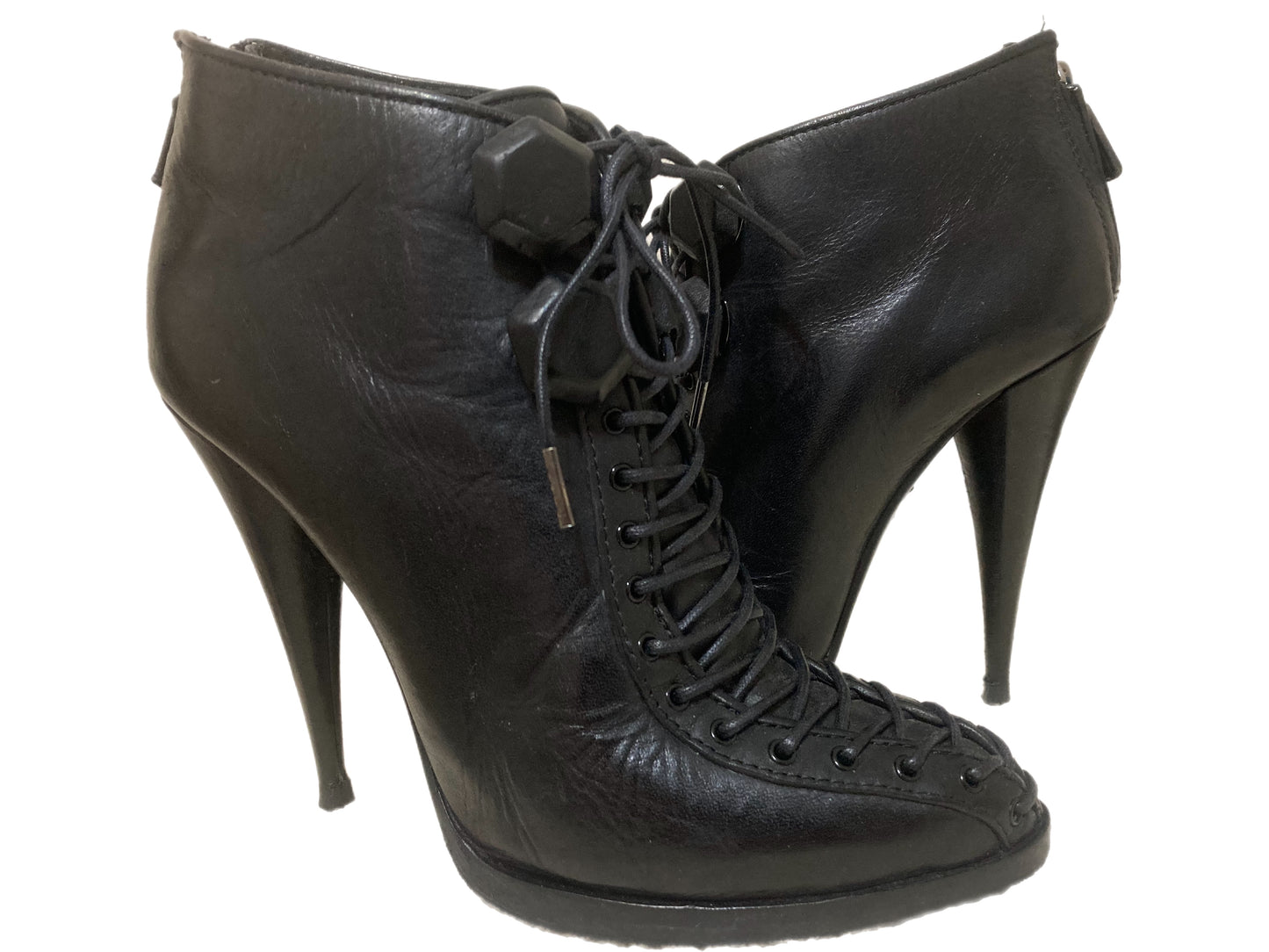 GIVENCHY Leather Lace-Up Ankle Booties Black Size 38