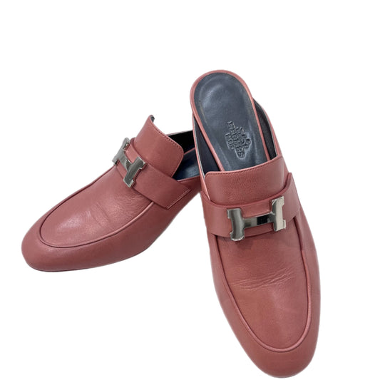 HERMES Leather Logo Paradis Mules Size 37