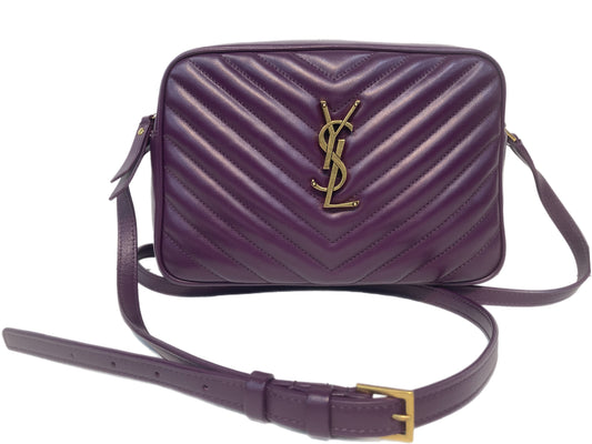 YVES SAINT LAURENT Leather Lou Camera Bag Crossbody Purple
