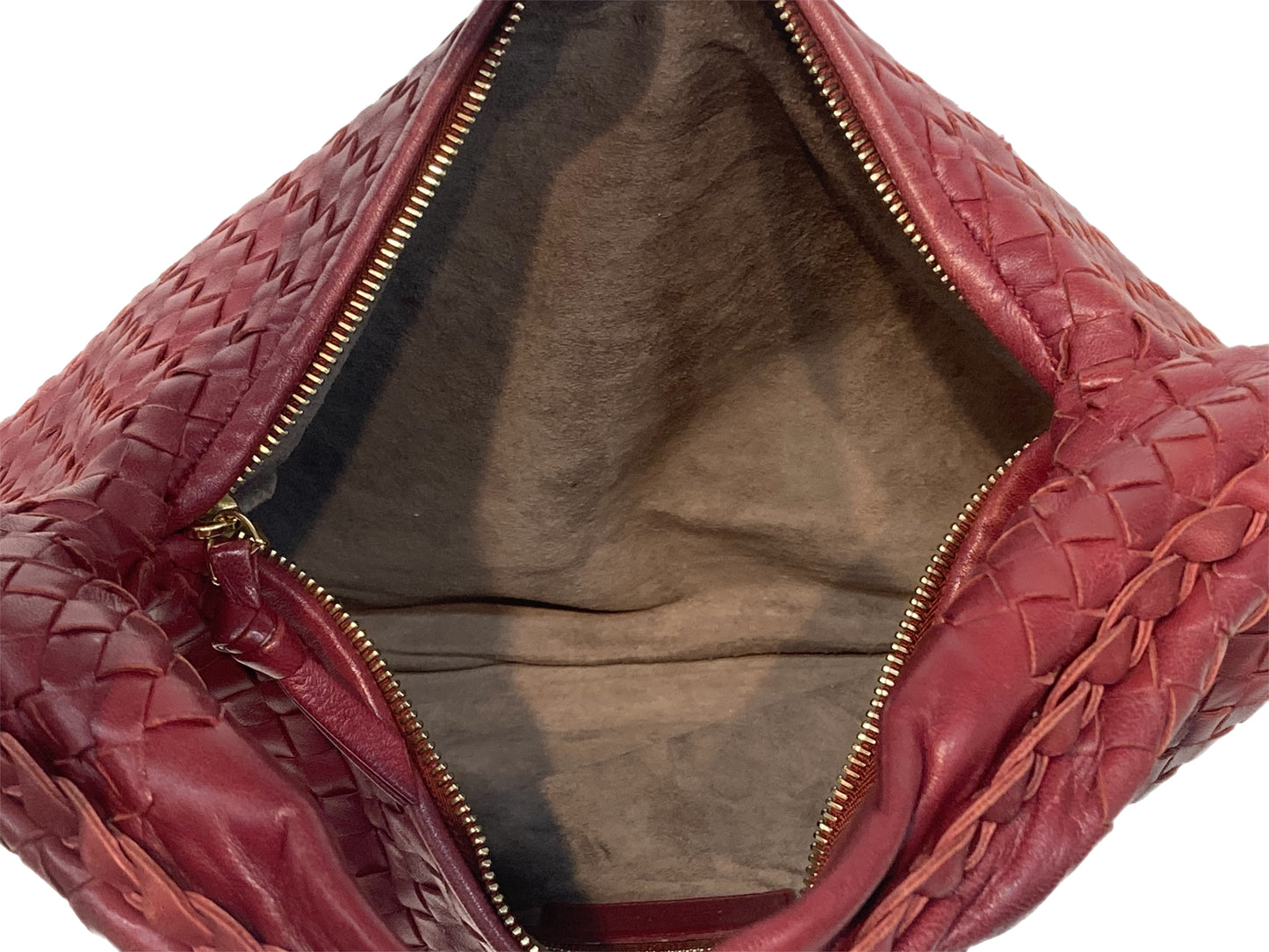 BOTTEGA VENETA Leather Woven Hobo Bag Red