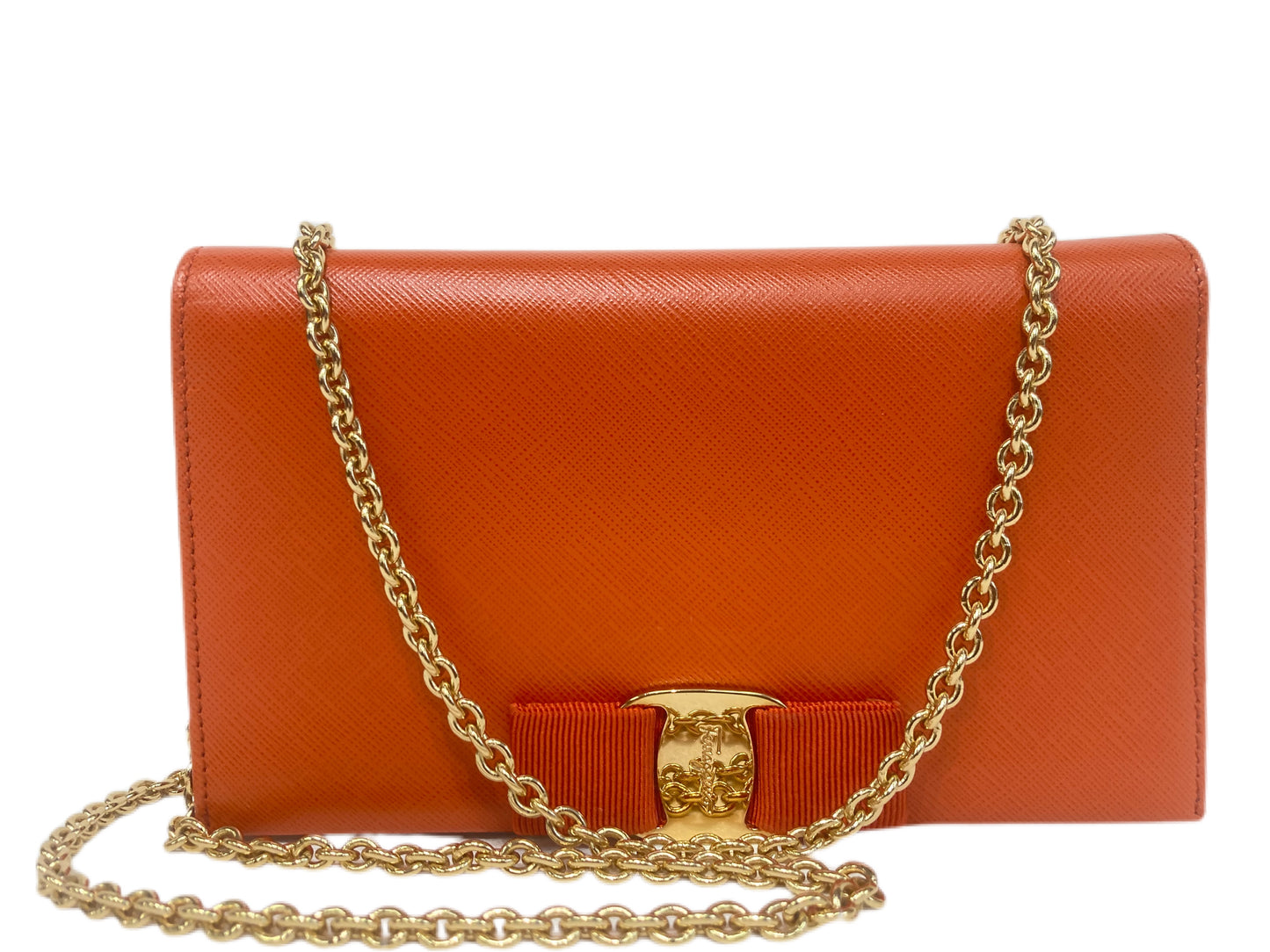SALVATORE FERRAGAMO Leather Wallet On A Chain Orange