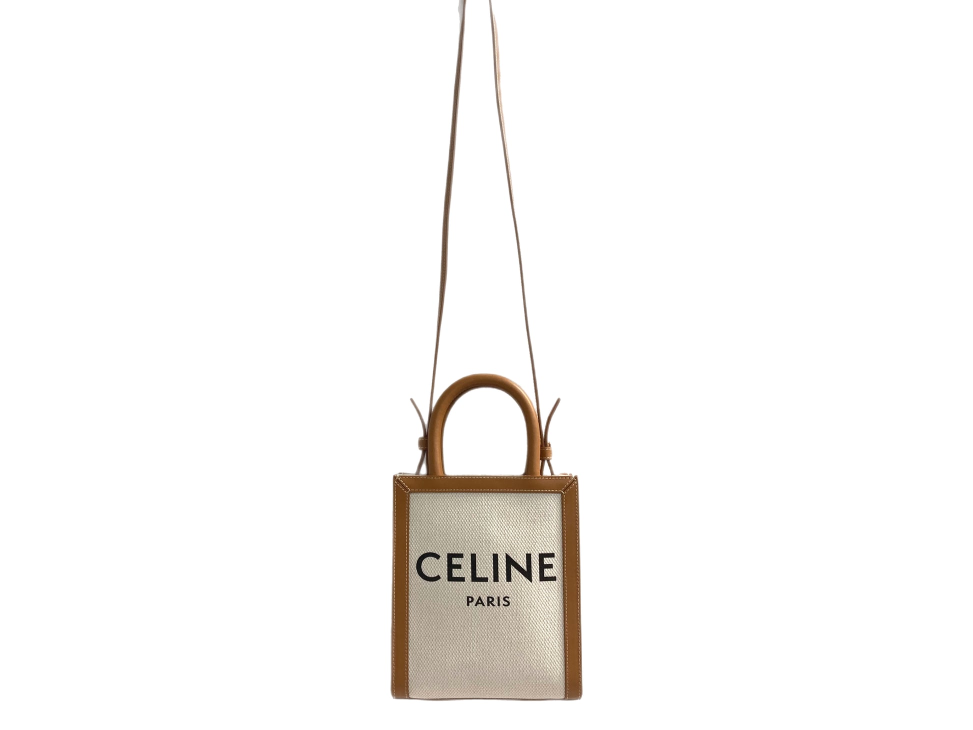 Celine Mini Vertical Cabas Canvas & Leather Tote in Black