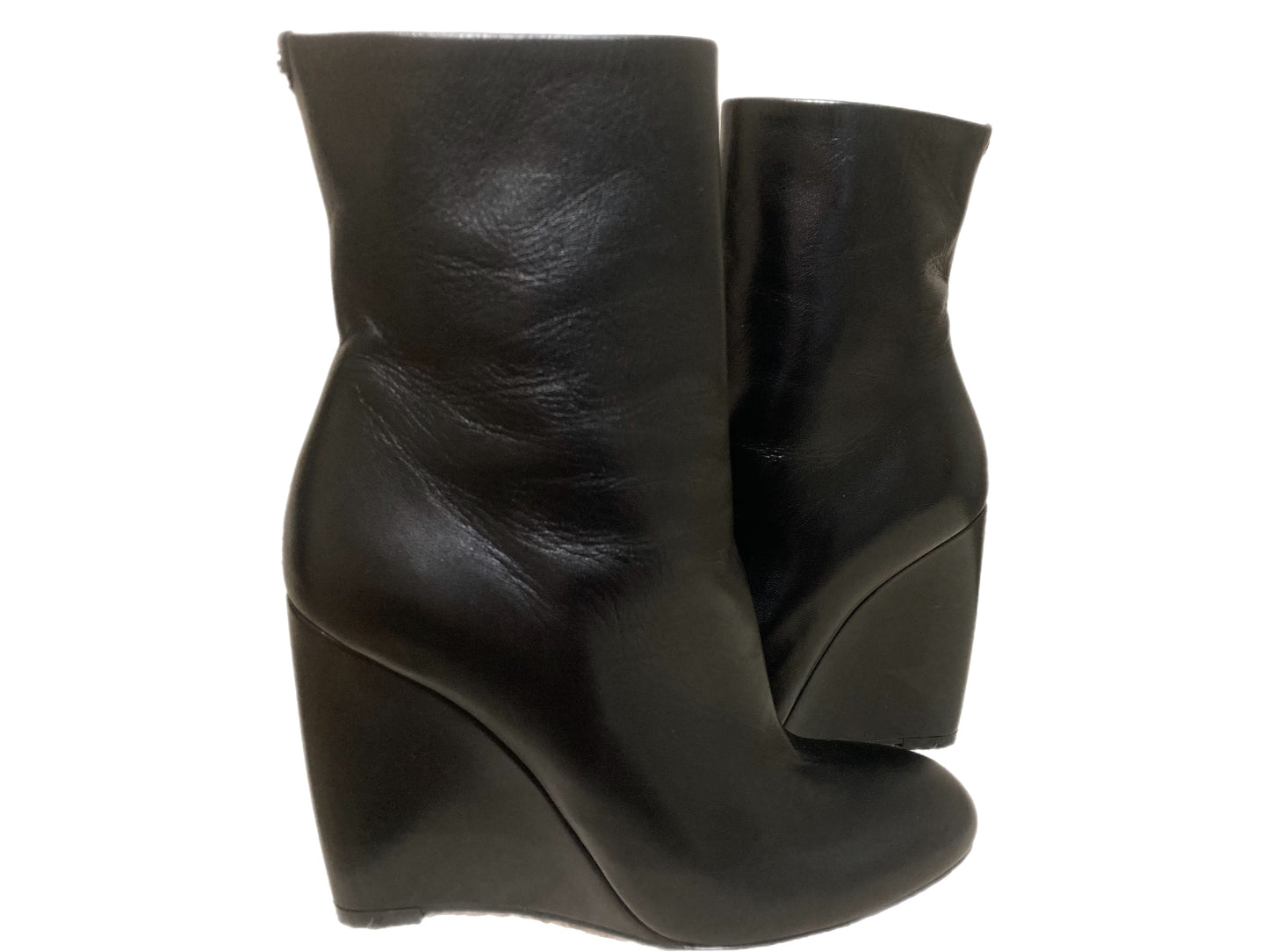 GUCCI Leather Wedge Booties Black Size 36.5