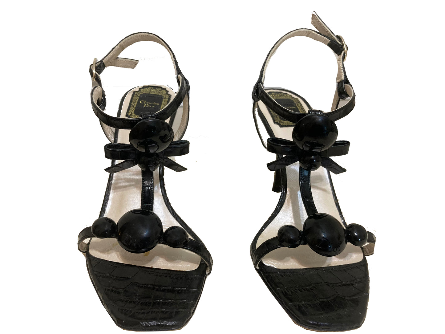 CHRISTIAN DIOR Leather Bow Sandals Black Size 39