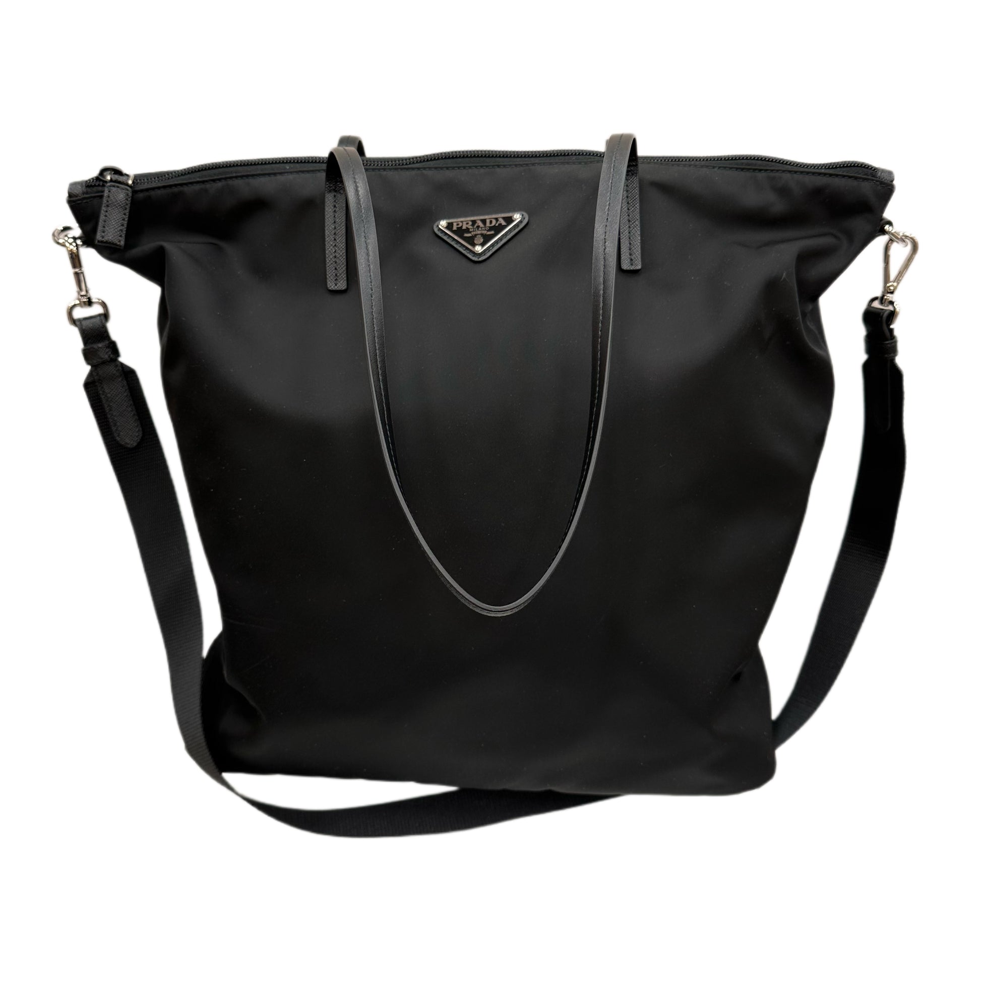 PRADA Nylon & Saffiano Leather Tote Black – Past & Present Boutique