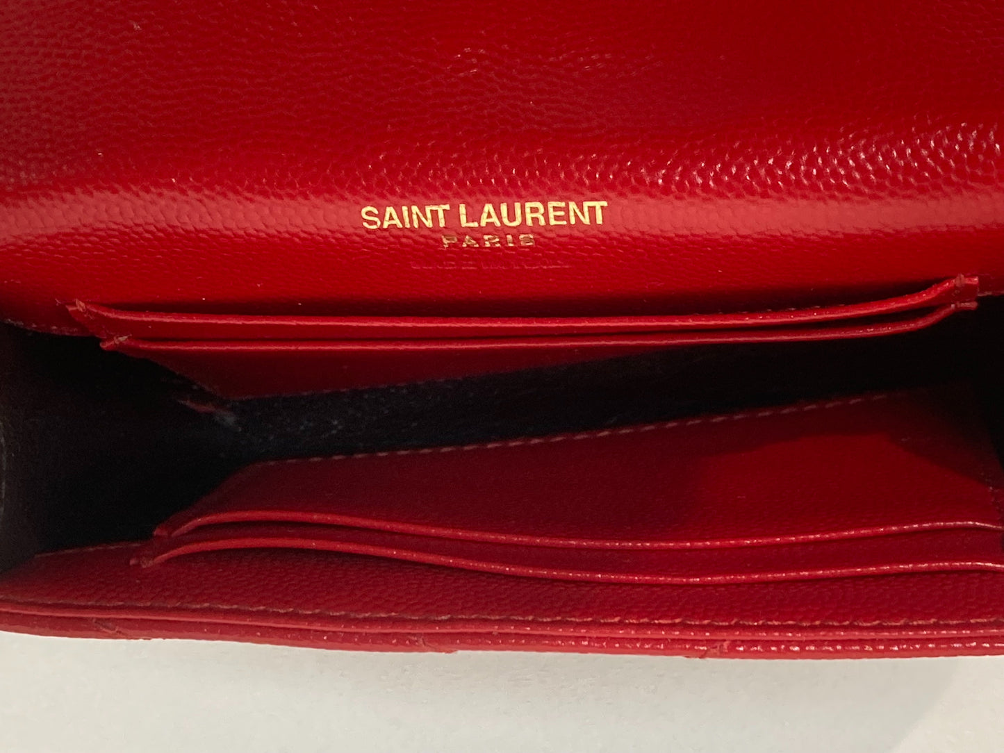 YVES SAINT LAURENT Leather Cassandre Matelasse Envelope Wallet Red