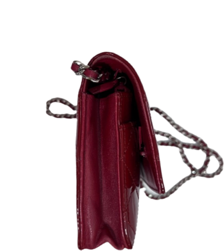 CHANEL Patent Leather Wallet On A Chain Red