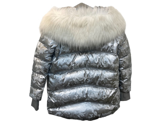 JOCELYN Camo Print Puffer Coat Size Small Silver